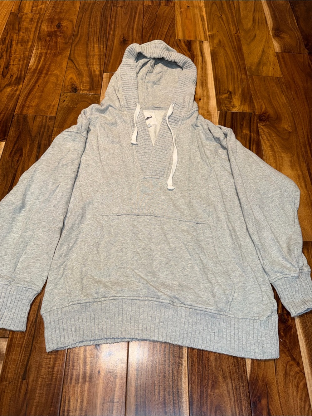 aerie - Light Gray V‑Neck Hooded Sweater